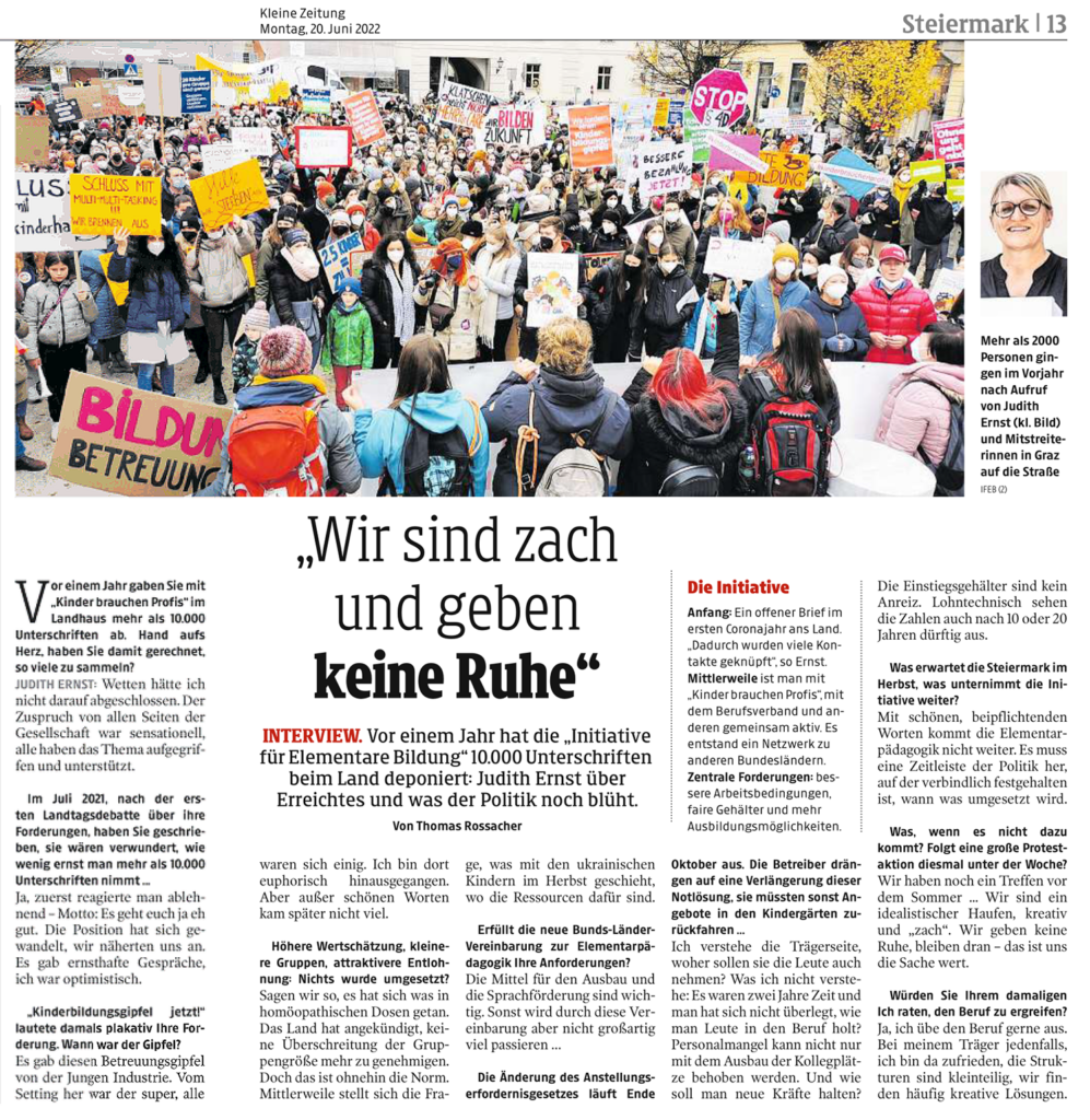 Interview mit Judith Ernst von IfEB - Kleine Zeitung, 20.6.2022